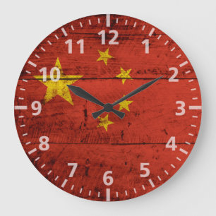 Grande Horloge Ronde China Flag on Old Wood Grain