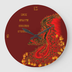 Grande Horloge Ronde Chine Dragon rouge et or design