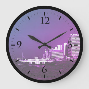 Grande Horloge Ronde Chine vintage Hong Kong bateau gratte-ciel mer Mon