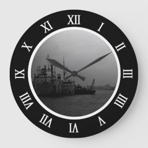 Grande Horloge Ronde Chine vintage port de Shanghai Impression sur toil