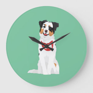 Grande Horloge Ronde Chiot australien mignon de berger avec le Bandana