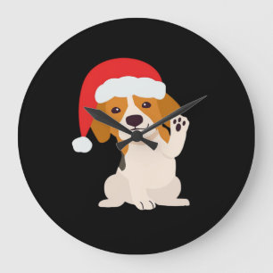 Grande Horloge Ronde Chiot Beagle avec le chapeau du Père Noël pour les
