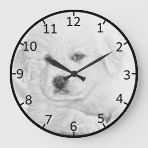 Grande Horloge Ronde Chiot blanc mignon