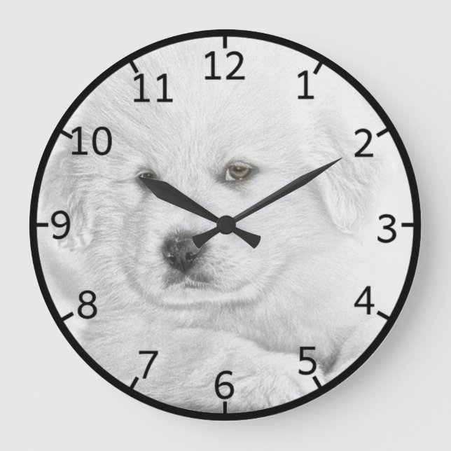 Grande Horloge Ronde Chiot blanc mignon (Recto)