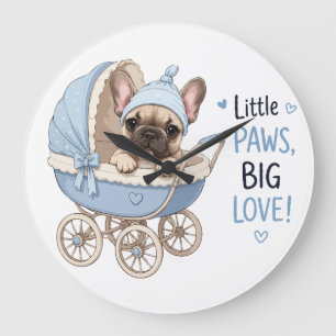 Grande Horloge Ronde Chiot Bouledogue Français Mignon Landau Rétro