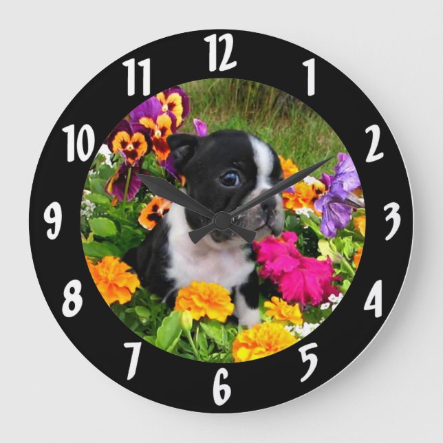 Grande Horloge Ronde Chiot de Boston Terrier (Recto)