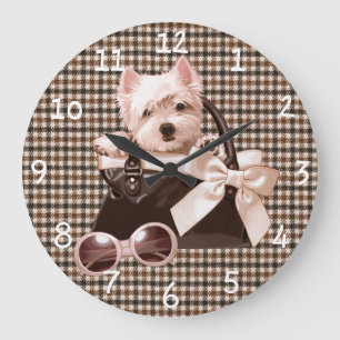 Grande Horloge Ronde Chiot de Westie de pied-de-poule