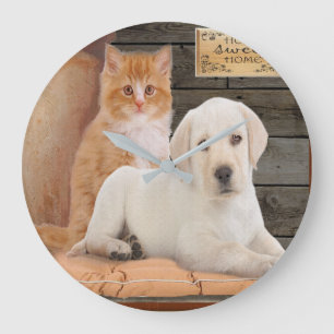 Grande Horloge Ronde chiot et chaton