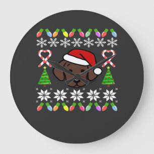Grande Horloge Ronde Chiot Labrador Chocolat Noël Santa Géant