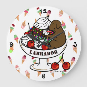 Grande Horloge Ronde Chocolat Labrador et parfait de crème glacée