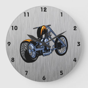 Grande Horloge Ronde Chopper à look métal brossé