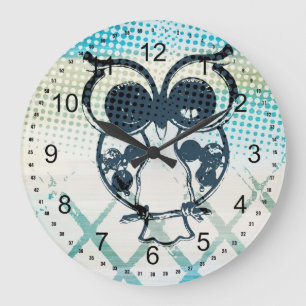 Grande Horloge Ronde Chouette Abstraite