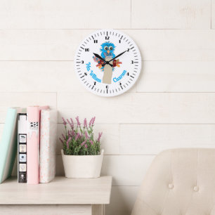 Grande Horloge Ronde Chouette Bleue Enseignant Personnalisé Mur de sall