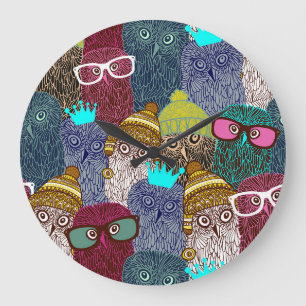 Grande Horloge Ronde Chouette dans la couronne