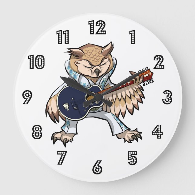 Grande Horloge Ronde Chouette de guitare rock et roll en Jumpsuit (Recto)