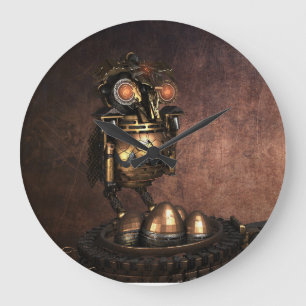 Grande Horloge Ronde Chouette et oeufs à vapeur industrielle