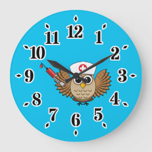 Grande Horloge Ronde Chouette infirmière mignonne avec dessin à la seri