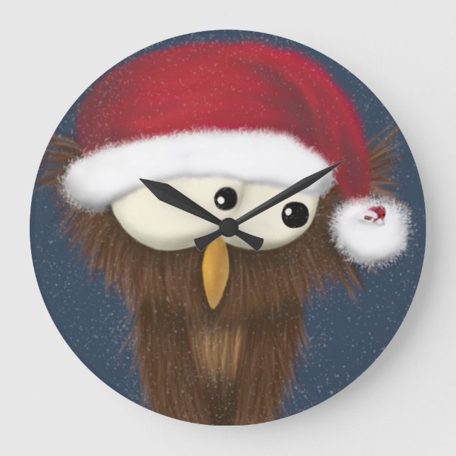 Grande Horloge Ronde Chouette mignonne et festive (Recto)