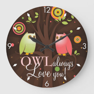 Grande Horloge Ronde Chouette t'aime toujours