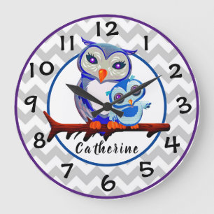 Grande Horloge Ronde Chouettes