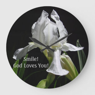 Grande Horloge Ronde Christian White Iris Smile ! Dieu Vous Aime !