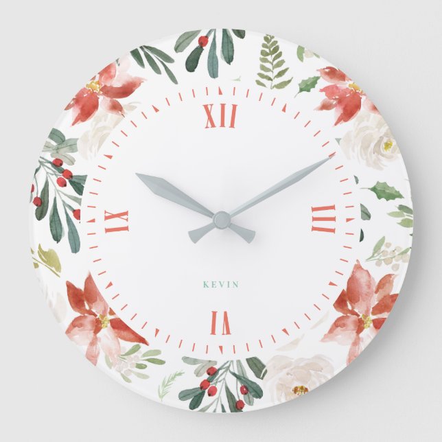 Grande Horloge Ronde Christmas berries & poinsettia pattern (Recto)