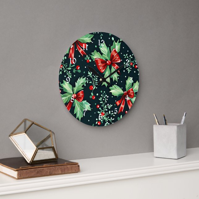 Grande Horloge Ronde Christmas Holly Berry Motif (Bureau)