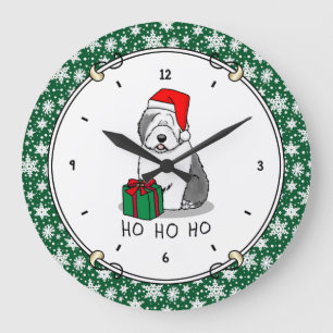 Grande Horloge Ronde Christmas Père Noël Old English Sheepdog (Grey 1)