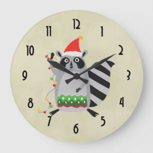 Grande Horloge Ronde Christmas Raccoon