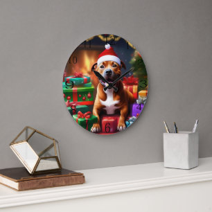 Grande Horloge Ronde Christmas Staffordshire Bull Terrier