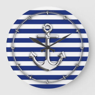 Grande Horloge Ronde Chrome Anchor on Navy Stripes