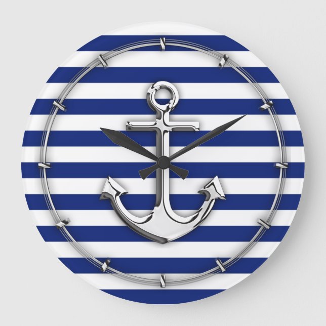 Grande Horloge Ronde Chrome Anchor on Navy Stripes (Recto)