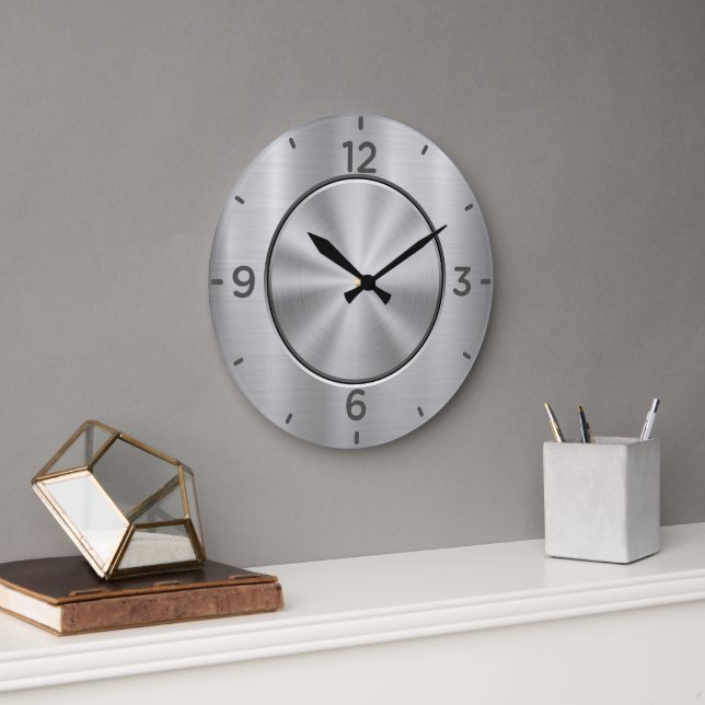 Grande Horloge Ronde Chrome argent acier (Bureau)
