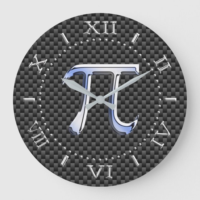 Grande Horloge Ronde Chrome Argent Comme Pi Symbole sur Carbon Dial sur (Recto)