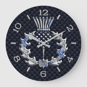 Grande Horloge Ronde Chrome Comme Scottish Thistle Blue Dial sur un