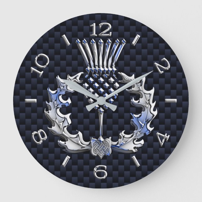 Grande Horloge Ronde Chrome Comme Scottish Thistle Blue Dial sur un (Recto)