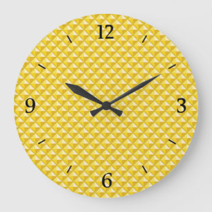 Grande Horloge Ronde Chrome jaune, look émail, grille cloutée