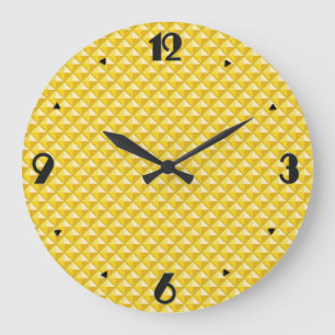 Grande Horloge Ronde Chrome jaune, look émail, grille cloutée