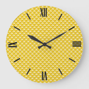 Grande Horloge Ronde Chrome jaune, look émail, grille cloutée