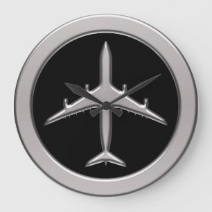 Grande Horloge Ronde Chrome Jet Airplane