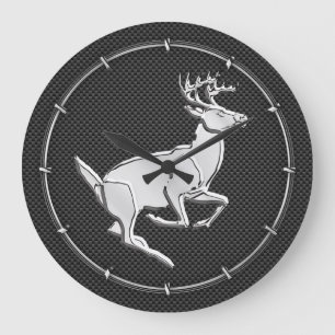 Grande Horloge Ronde Chrome Like Running Deer on Carbon Fiber
