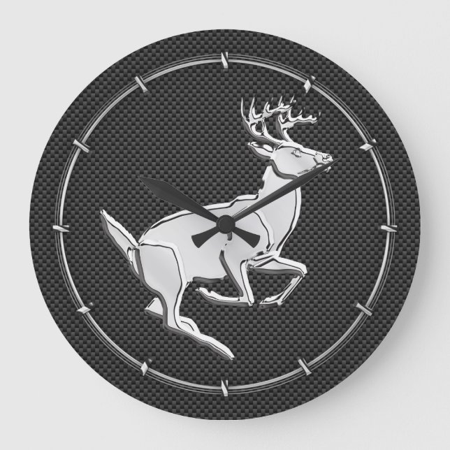 Grande Horloge Ronde Chrome Like Running Deer on Carbon Fiber (Recto)