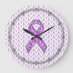 Grande Horloge Ronde Chrome style Crystal Pink Ribbon Awareness Knit