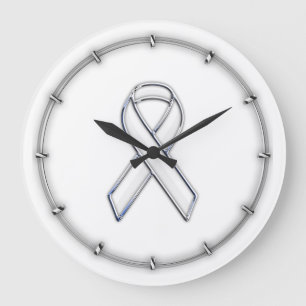 Grande Horloge Ronde Chrome Style White Ribbon Awareness
