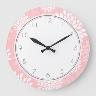 Grande Horloge Ronde Chrysanthèmes roses motif floral