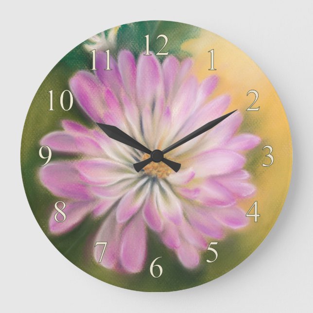 Grande Horloge Ronde Chrysanthemum Pink and Cream Pastel Floral (Recto)