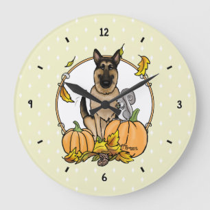 Grande Horloge Ronde Chute berger allemand chien (tan noir) Citrouille 
