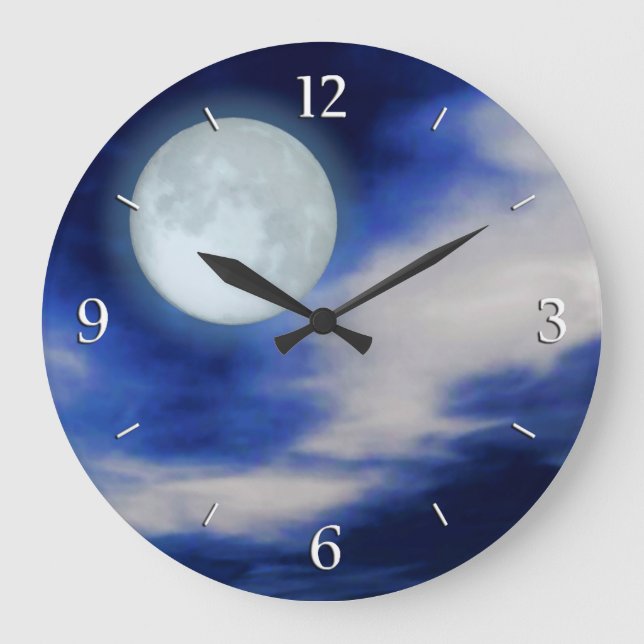 Grande Horloge Ronde Ciel nocturne avec lune et nuages (Recto)