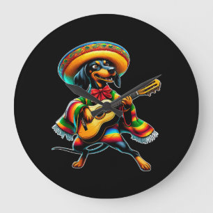 Grande Horloge Ronde Cinco de Mayo Teckel Mariachi Guitare
