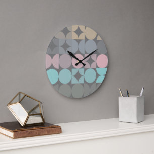 Grande Horloge Ronde Circles Abstraits amusants Carrés Popart Motif
